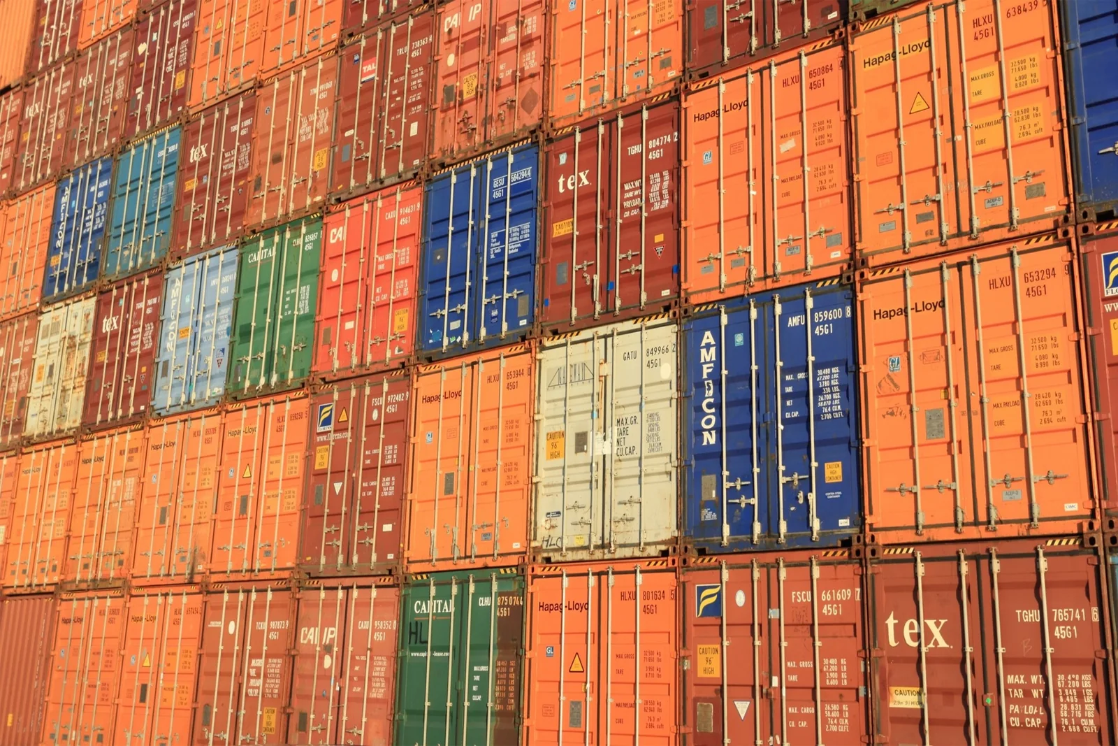 Shipping containers stacked for transport
